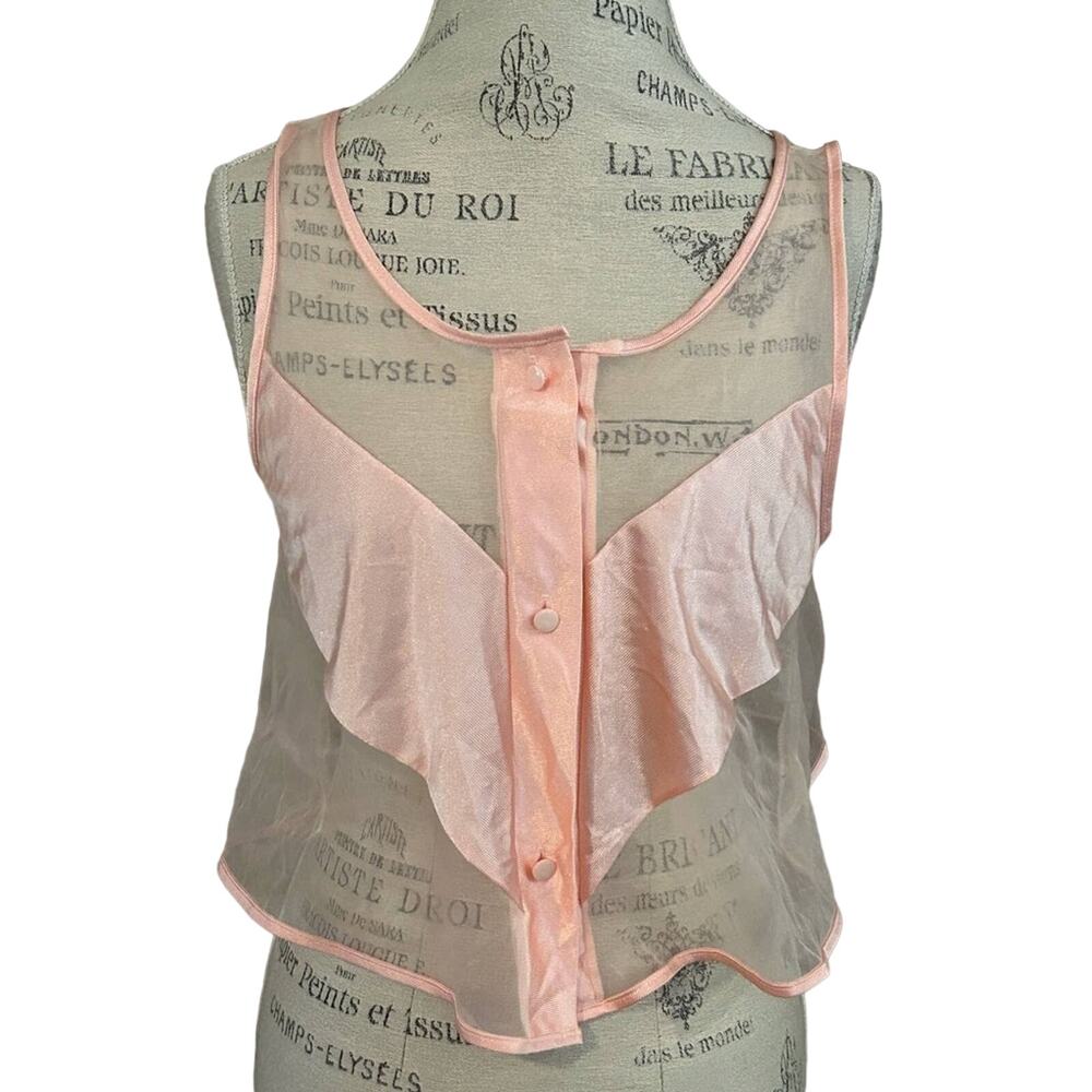 Vintage Jill Andrea pink sheer satin pajama top negligee Grease style 60s 70s M